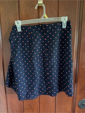 Vintage Women's Navy Polka Dot A-Line Skirt - Navy with Coral Dots small